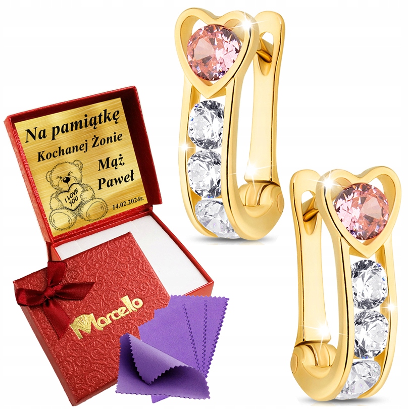 Złote Kolczyki Serca Angielskie Zapięcie Złoto 585 Grawer