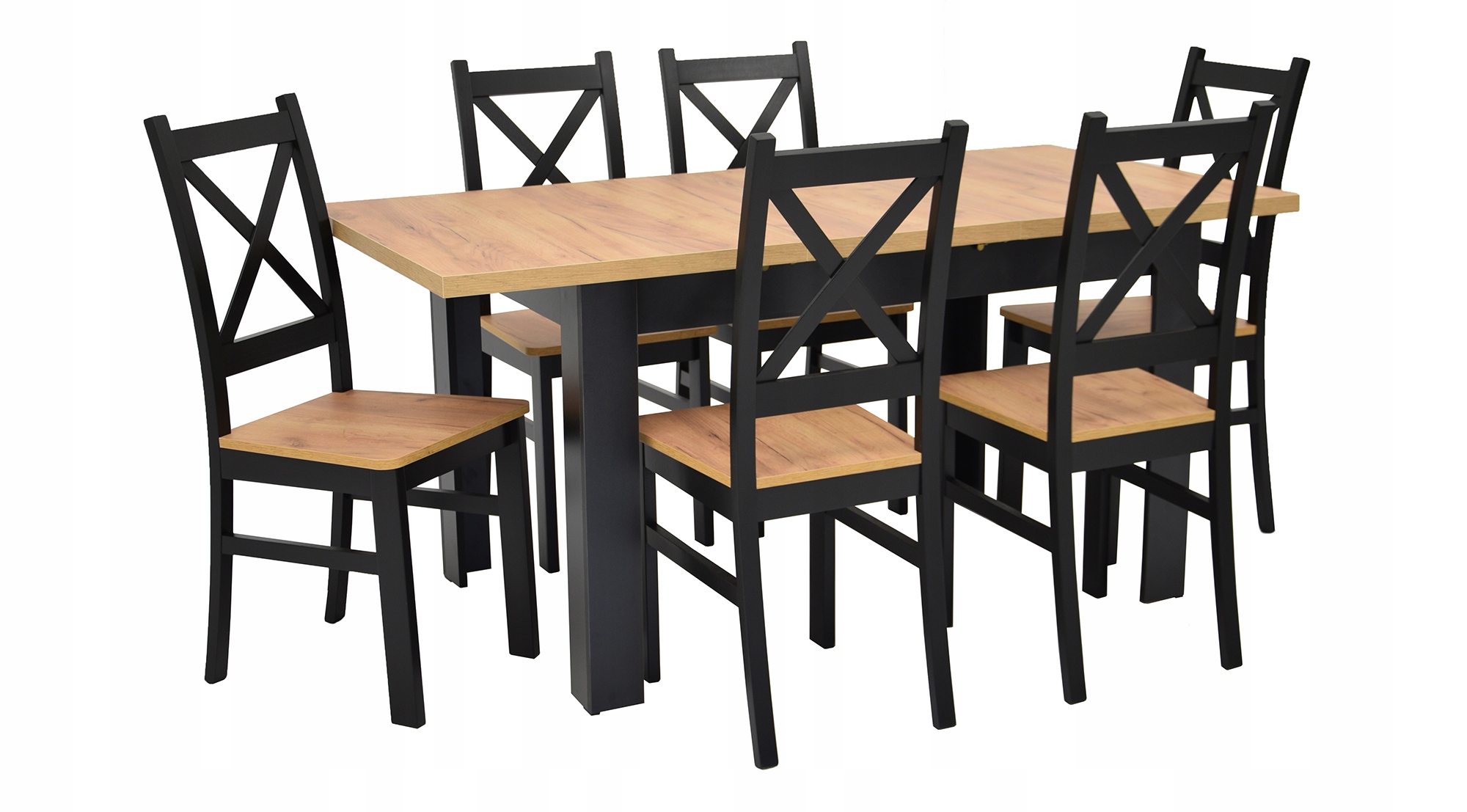 6x krzesło Krzyżak i stół 80x120/160 DĄB CRAFT