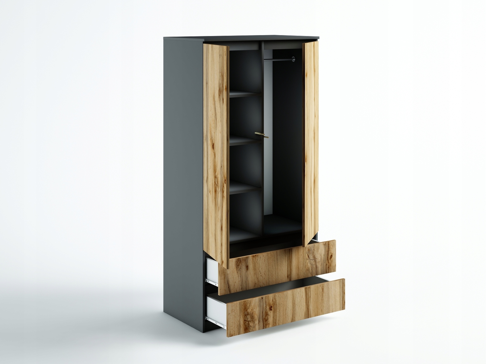 SZAFA DWUDRZWIOWA Z SZUFLADAMI 90 CM DO GARDEROBY, SYPIALNI ANTRACYT/WOTAN Liczba szuflad 2