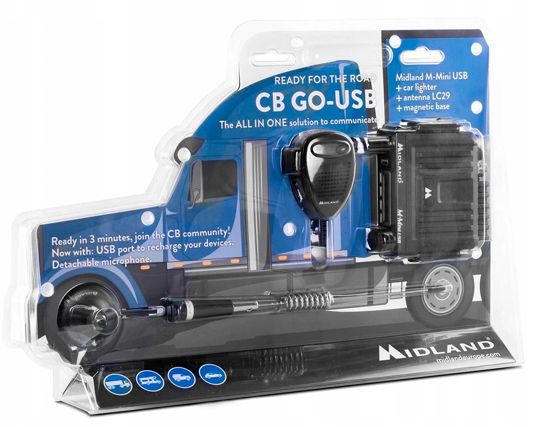 Cb radio Midland M-mini Usb Zestaw z anteną LC-29 magnes Komplet prezentowy