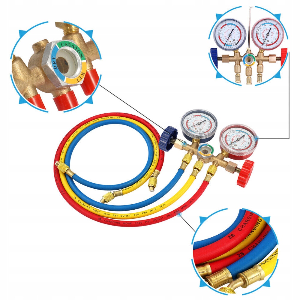 TESTER NAPEŁNIANIA DO KLIMATYZACJI MIERNIK ZESTAW DO R12 R22 R404A R134A Kod producenta 007752