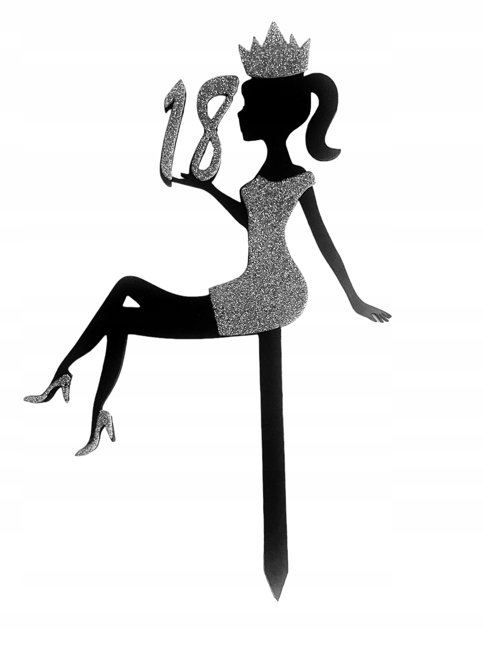 Topper czarny KOBIETA NA TORT 18 URODZINY srebrny brokat Marka Kapart