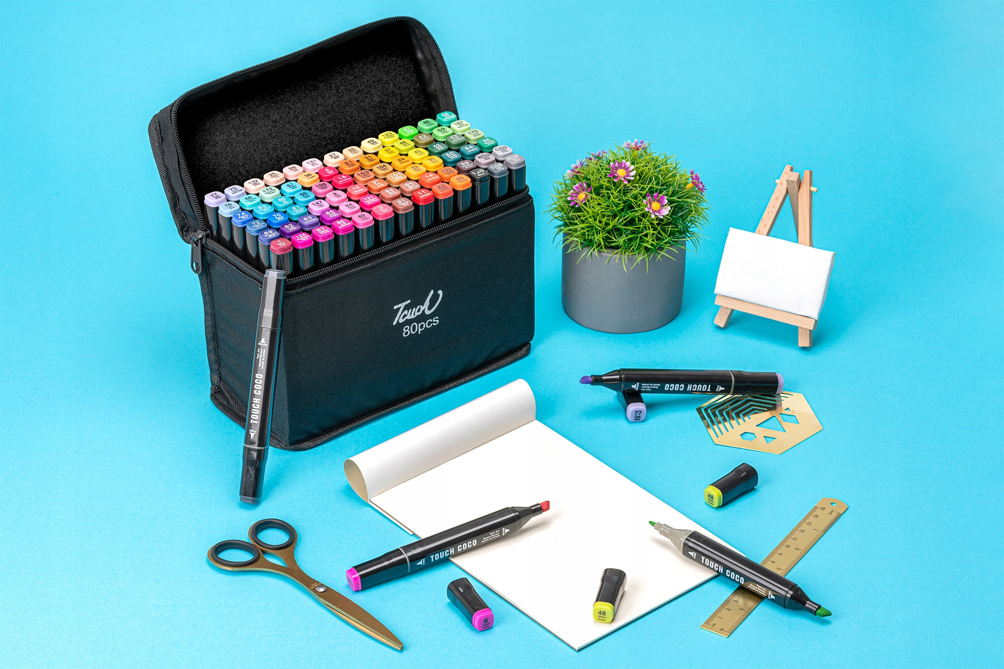 MARKERY ALKOHOLOWE 80szt PROFESIONALNE FLAMASTRY PISAKI DWUSTRONNE TORBA Kolor Wielokolorowy