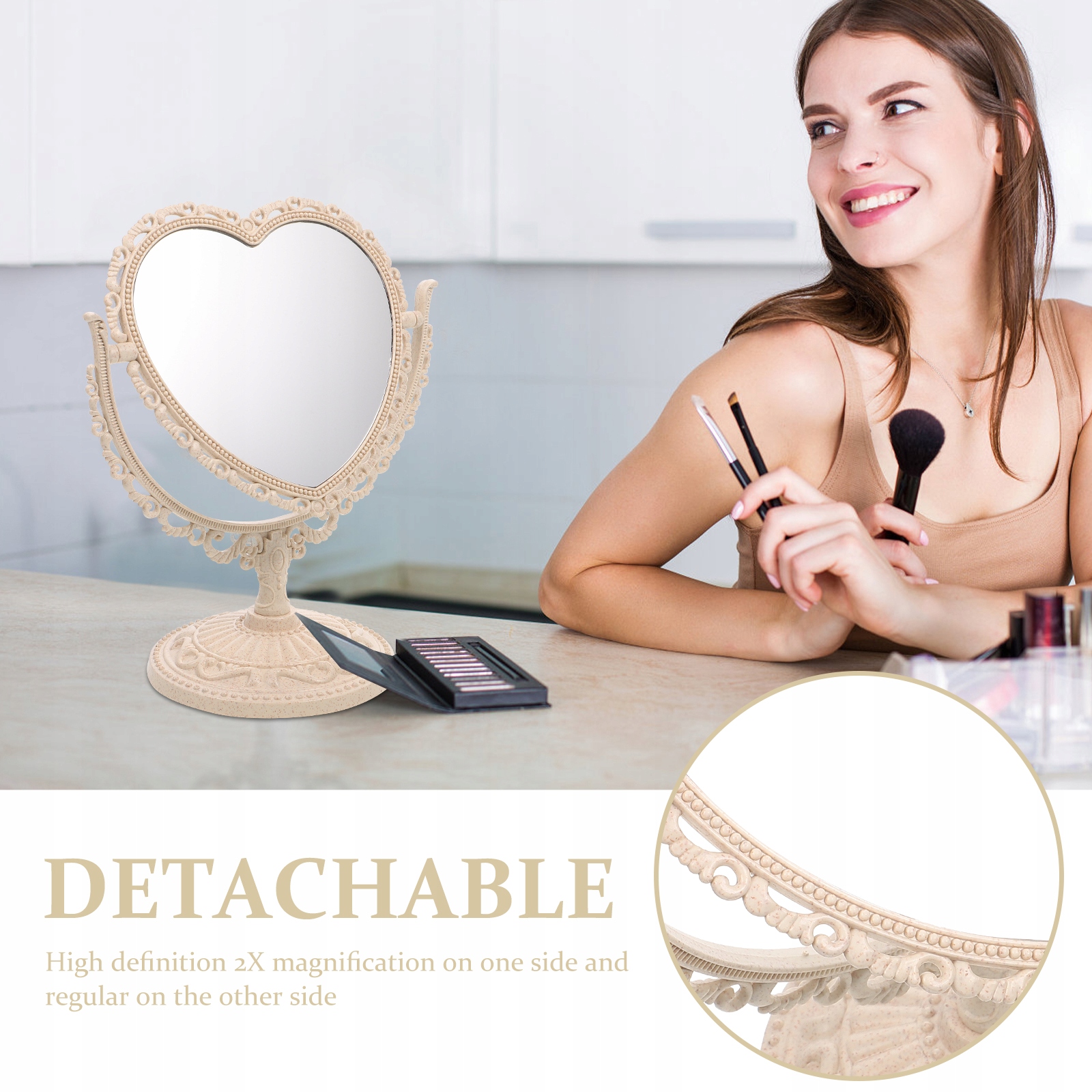 LUSTRO DO MAKIJAŻU OBROTOWE, SERWIS, BEŻ Marka bez marki