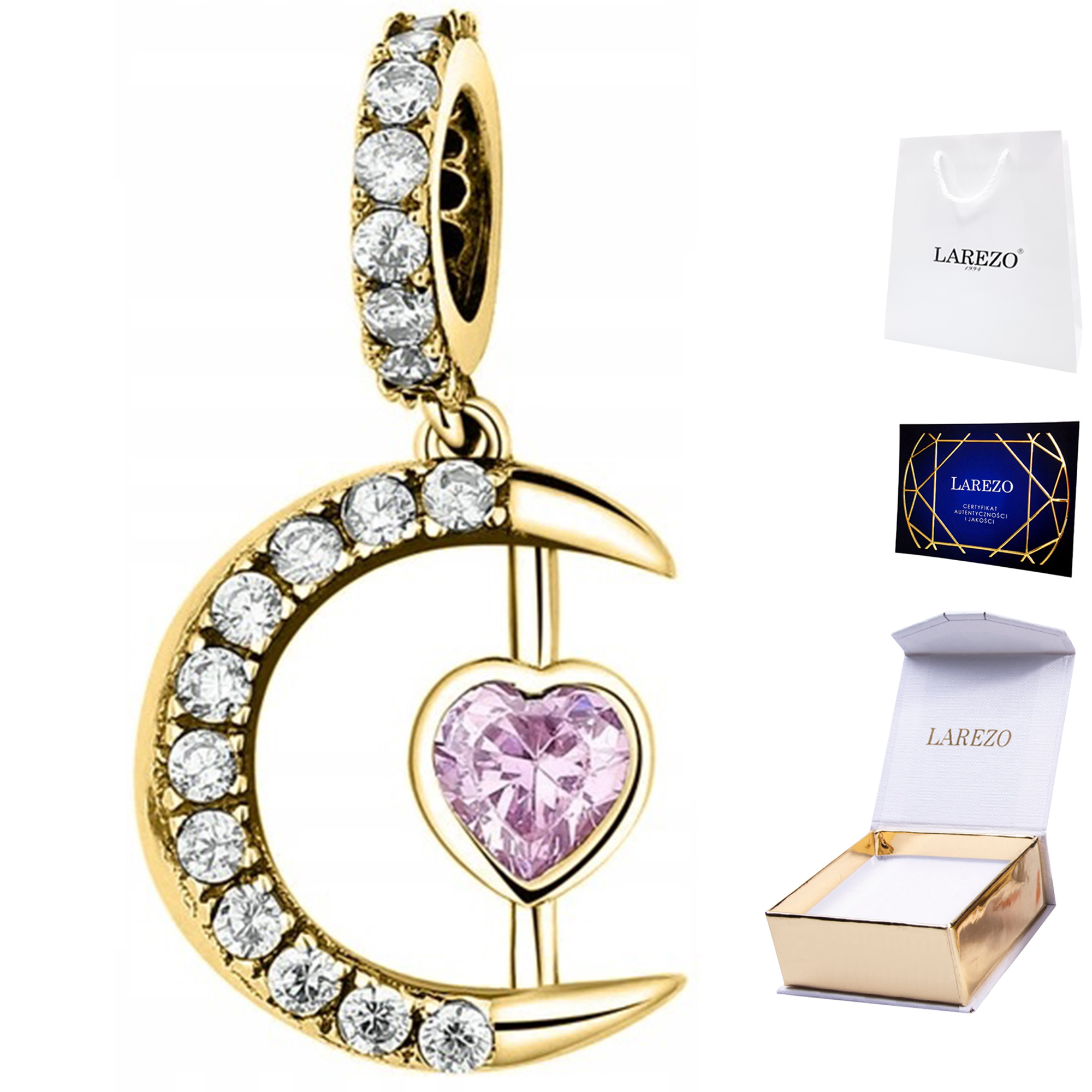 Charms Zlatý Závěsný půlměsíc s zirkony Měsíc Zirkony Stříbro 925