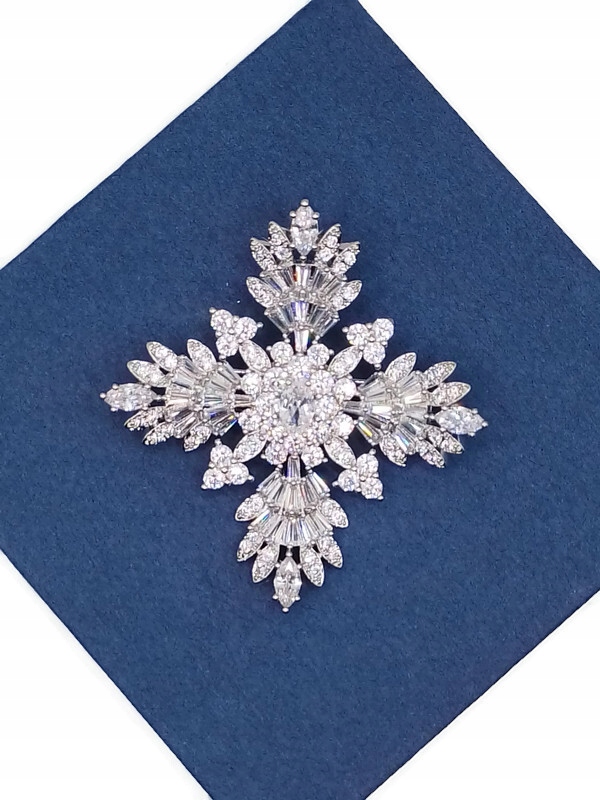 Luxusní Brož Sněhová Vločka Stříbrná Rhodium Krabička Na Dárek