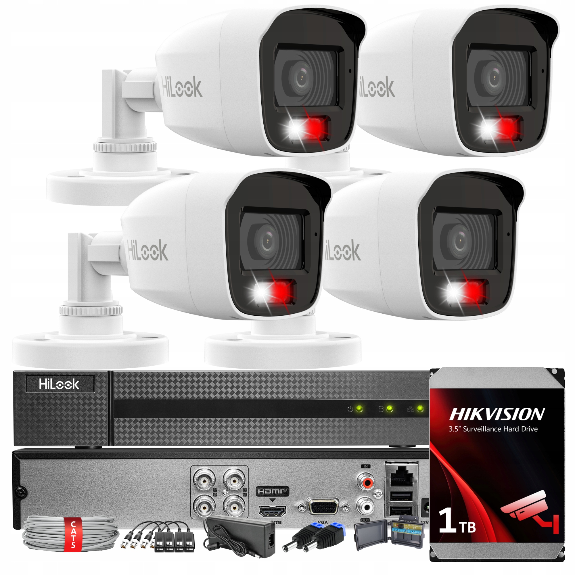 Zestaw Monitoringu 4 Kamery TVICAM-B5M-20DL 5Mpx IR20m Detekcja Hilook