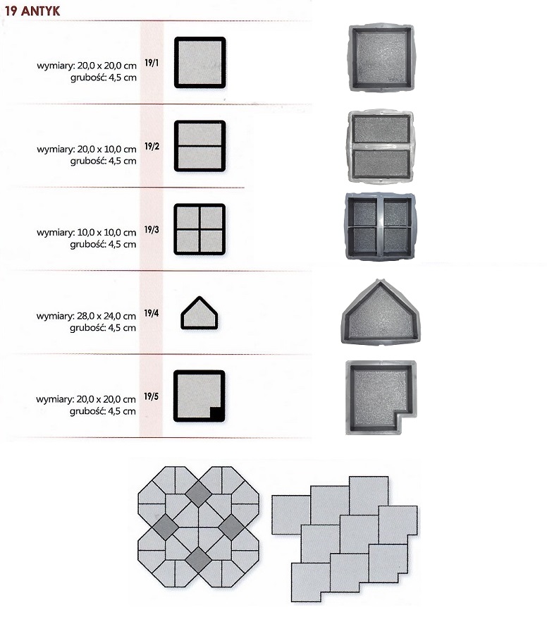 Formy forma płytka do produkcji kostki ANTYK 19/1 Kształt inna