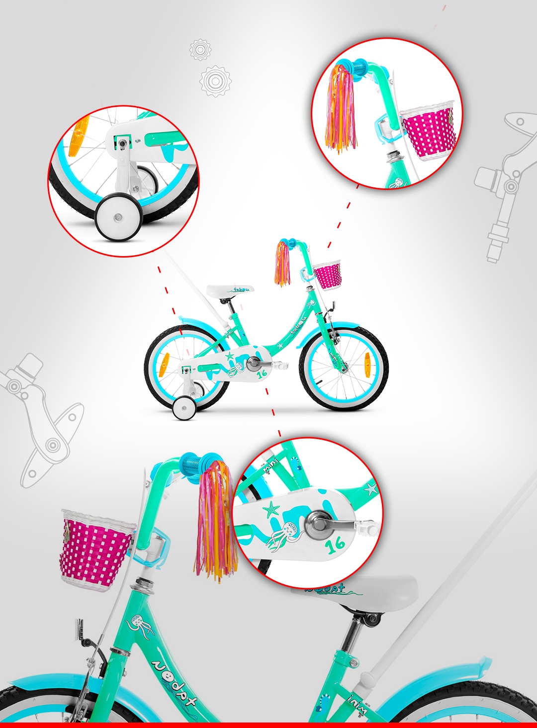 ROWER DZIECIĘCY ROWEREK 18 cali TABOU MINI ALUMINIOWY DLA DZIEWCZYNKI LEKKI Rozmiar koła w calach 18