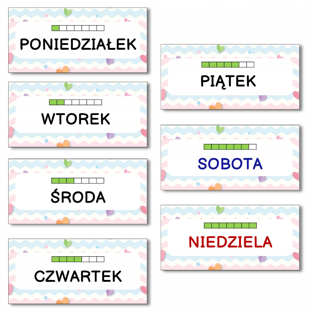 

Dni Tygodnia dla dzieci Plansze x7 do przedszkola