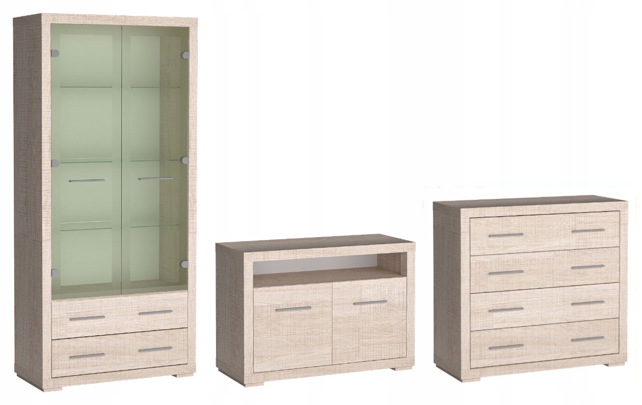 Zestaw mebli do salonu z witryną szafką RTV komodą