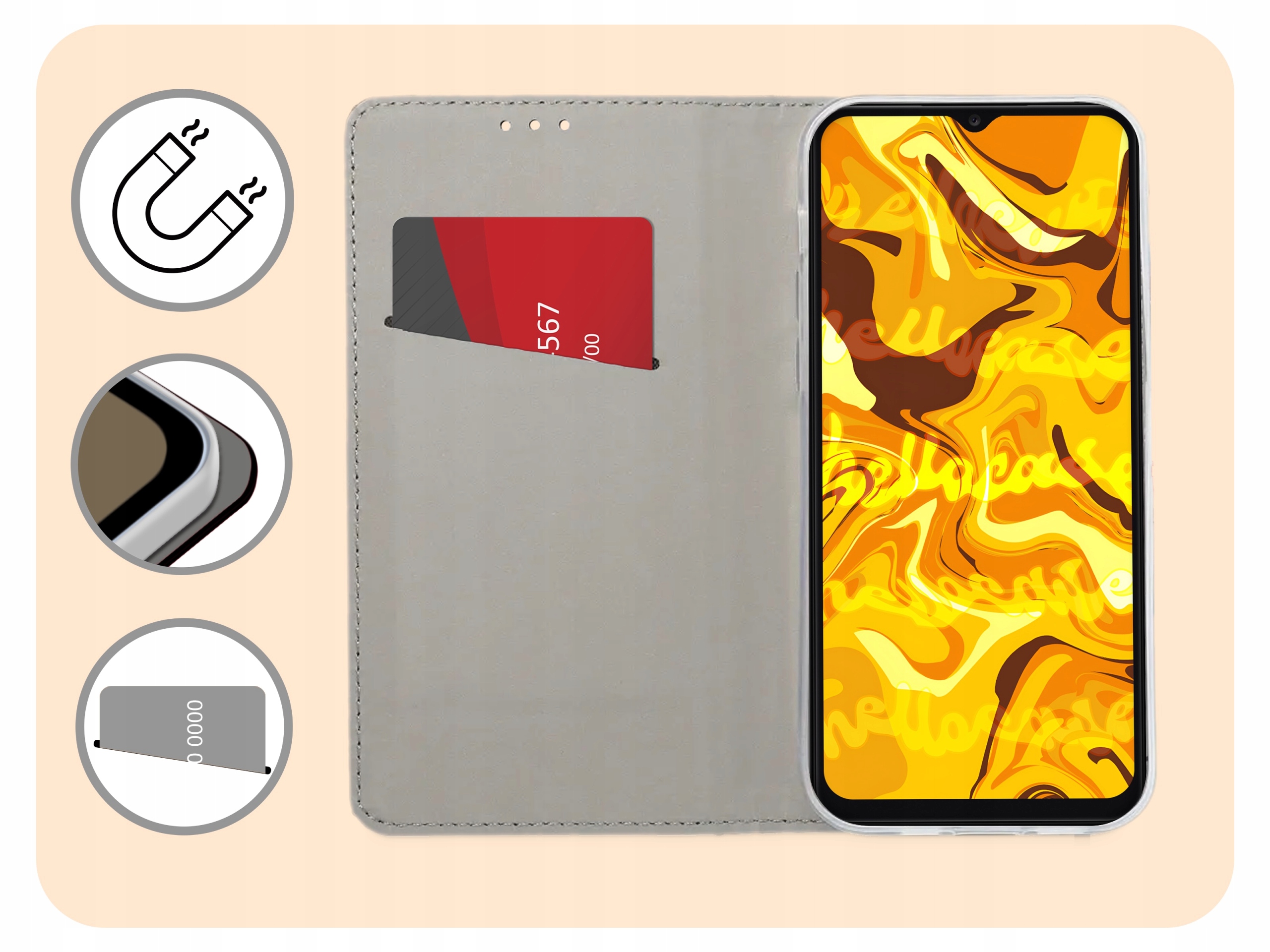 ETUI Z KLAPKĄ DO SAMSUNG GALAXY A13 4G CZARNE ZAMYKANE MAGNETYCZNE KABURA Marka Hello Case