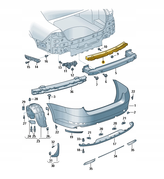 SLIZG ZDERZAKA TYL SRODEK SKODA SUPERB III OE Installation side Rear