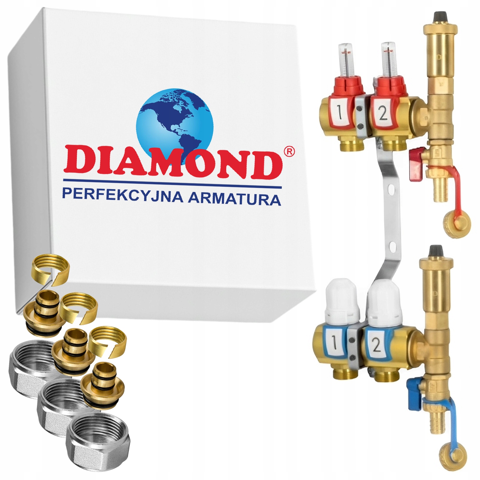 Rozdělovač 2 Okruhů Podlahového Vytápění Pro Mosaznou Podlahovou Krytinu Diamond