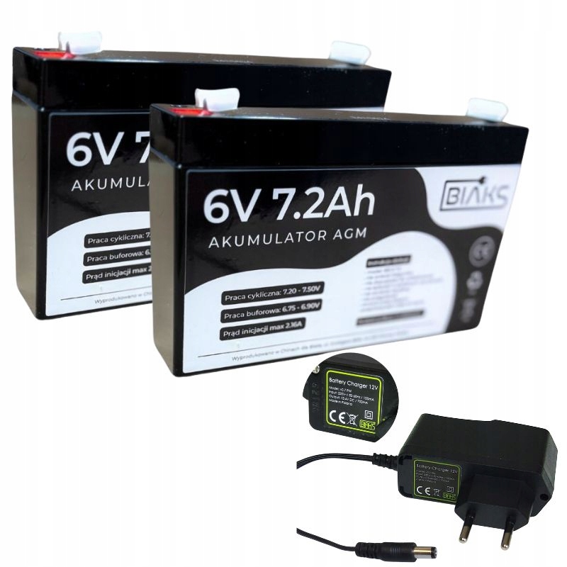 Sada 2x Agm 6V 7,2Ah Akumulátor Biaks kapacita 7 Ah 12V nabíječka Plug