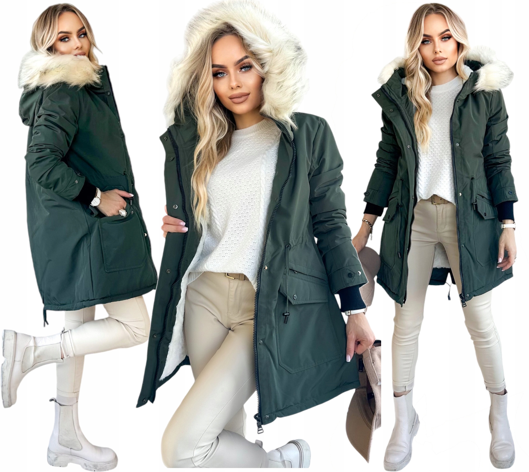 Silná, teplá Dámská zimní bunda s kapucí s motivem medvídka a kožíšek kapuce , velikost L