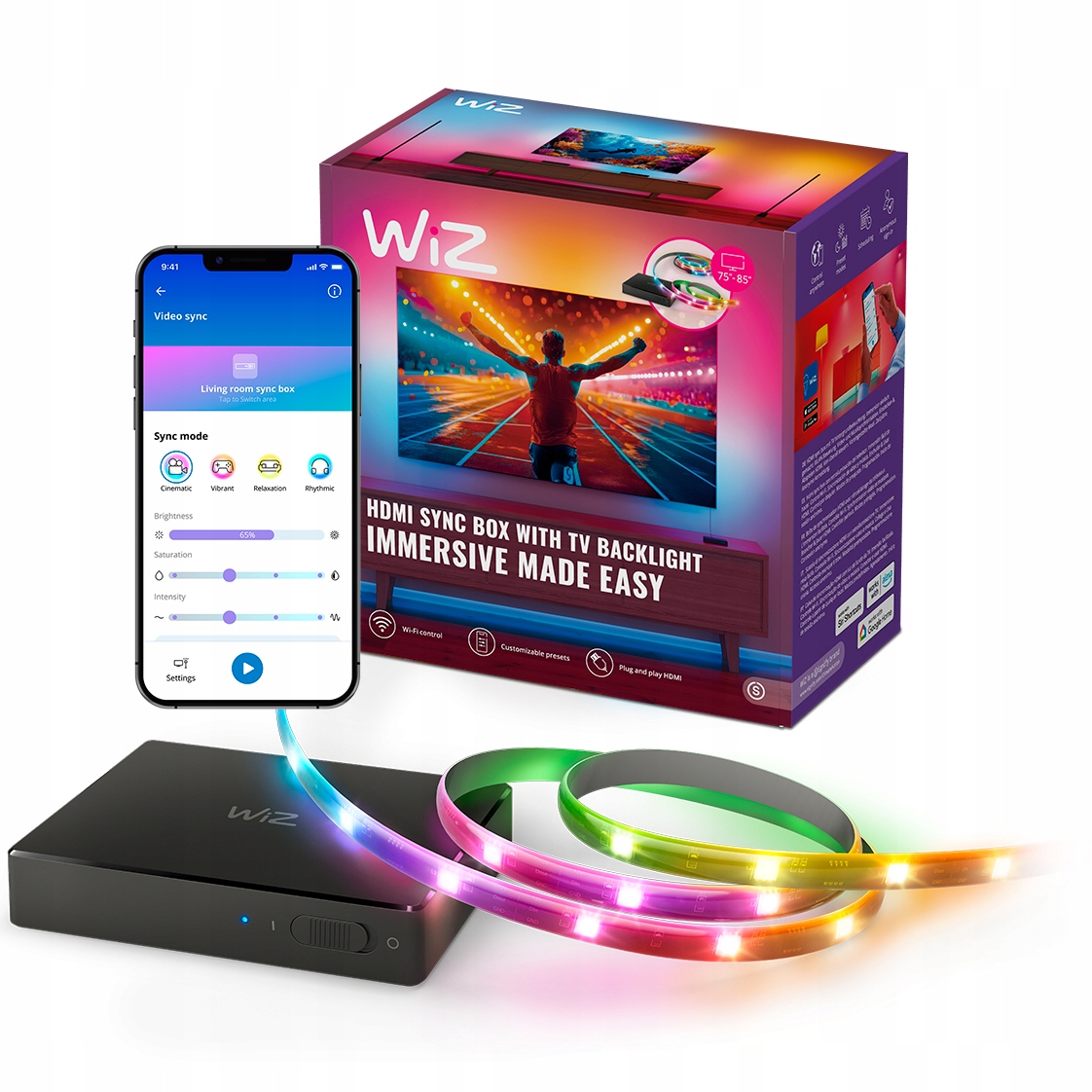 Rgbic Led pásik pre monitor Tv 75"-85" s Hdmi Sync Boxom Wi-Fi WiZ