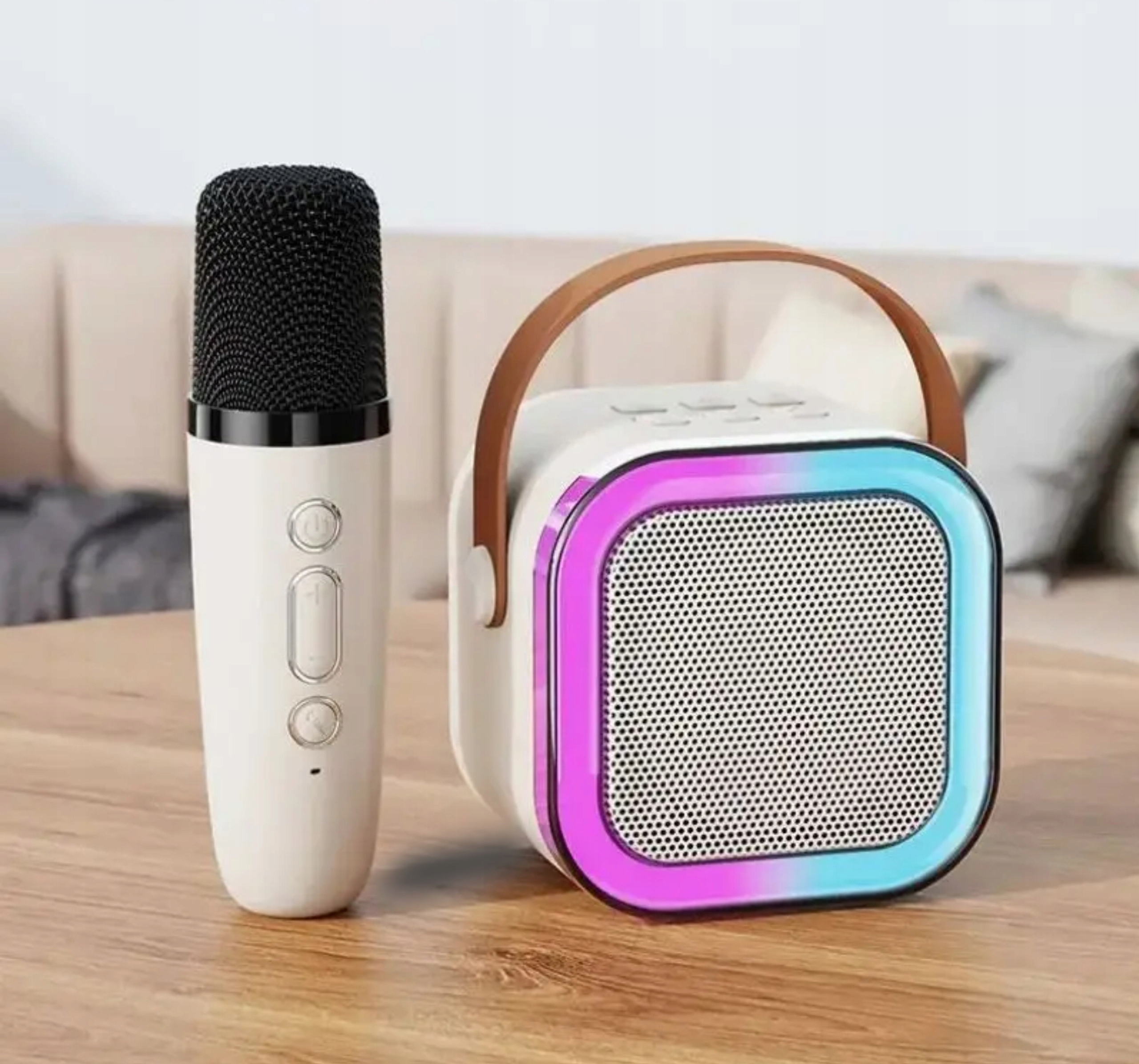 GŁOŚNIK BLUETOOTH PRZENOŚNY KARAOKE RGB MIKROFON USB SD MINI JACK Marka bez marki