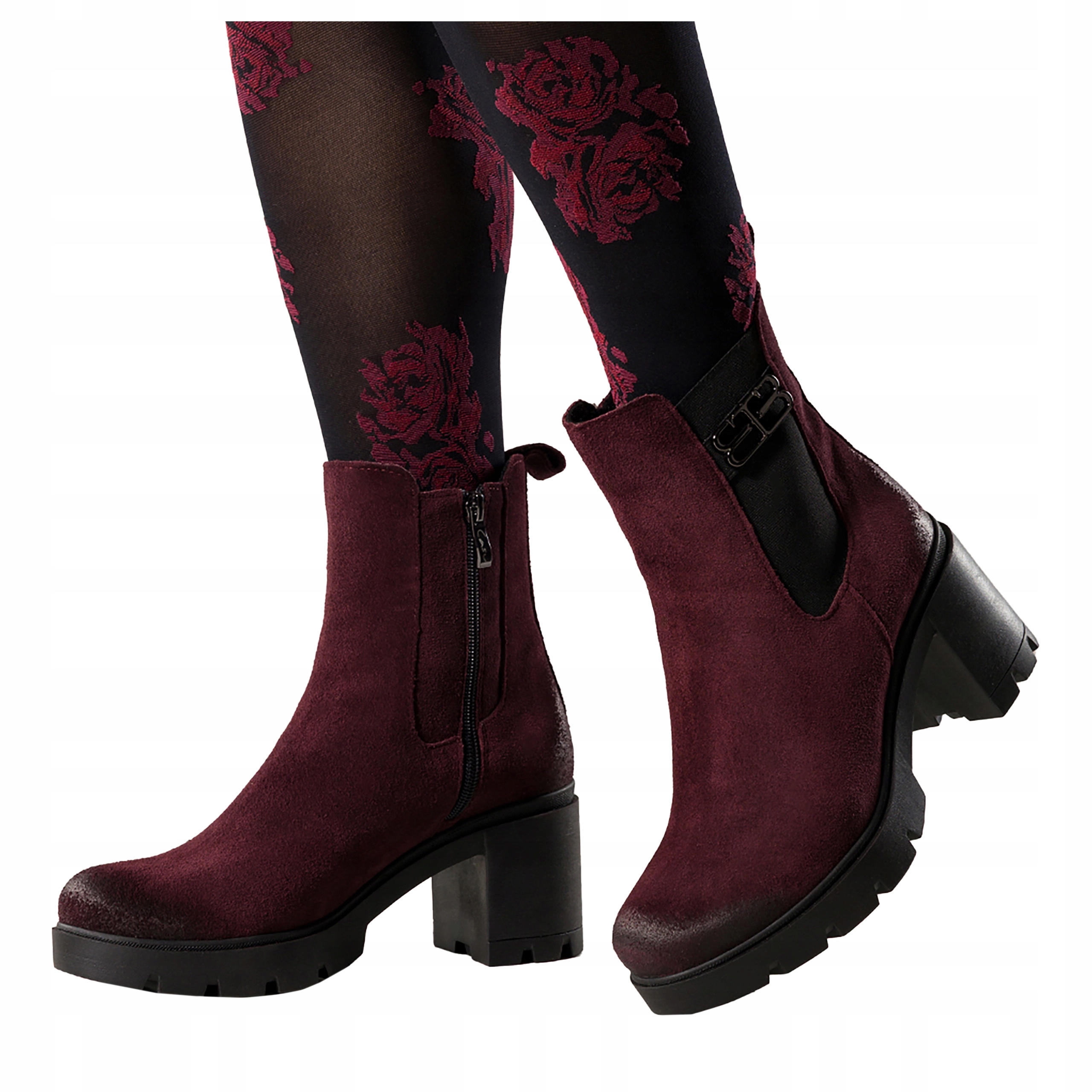 Dámské Kotníkové Boty Bordó Kožené Pohodlné Na Širokém Podpatku Moderní S Gumou vel. 41