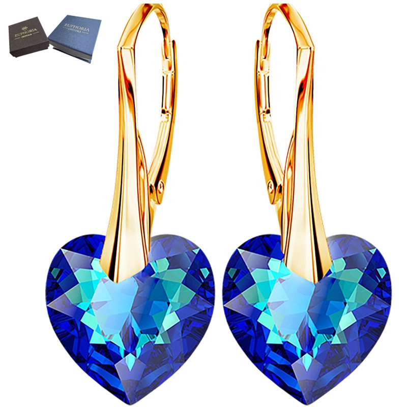 Náušnice Zlaté Křišťál Stříbro 925 Srdce Závěsné Stříbrné šperky Dárek