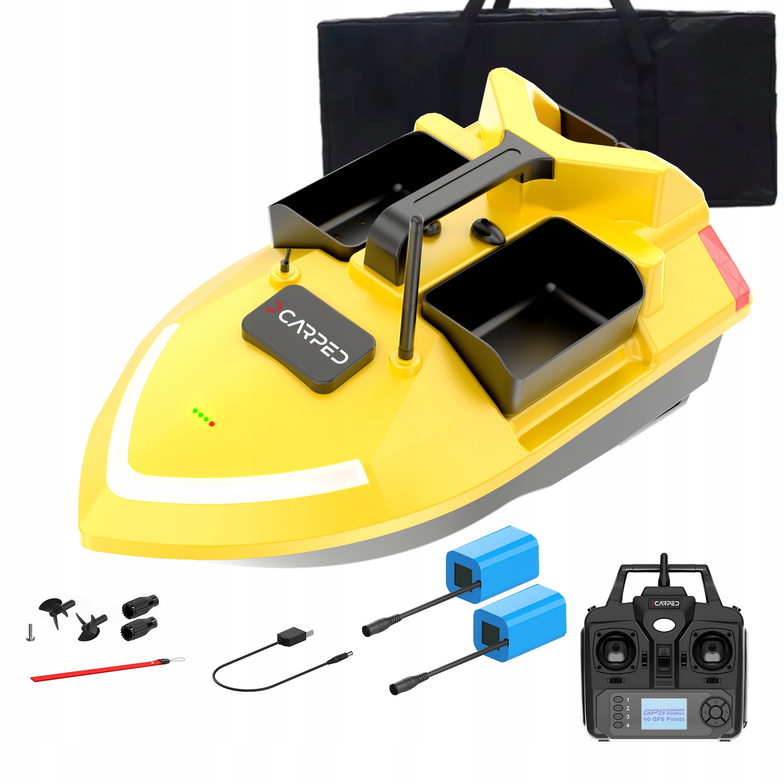 ŁÓDKA ZANĘTOWA V020 3 PODAJNIKI GPS FLUORESCENCYJNA