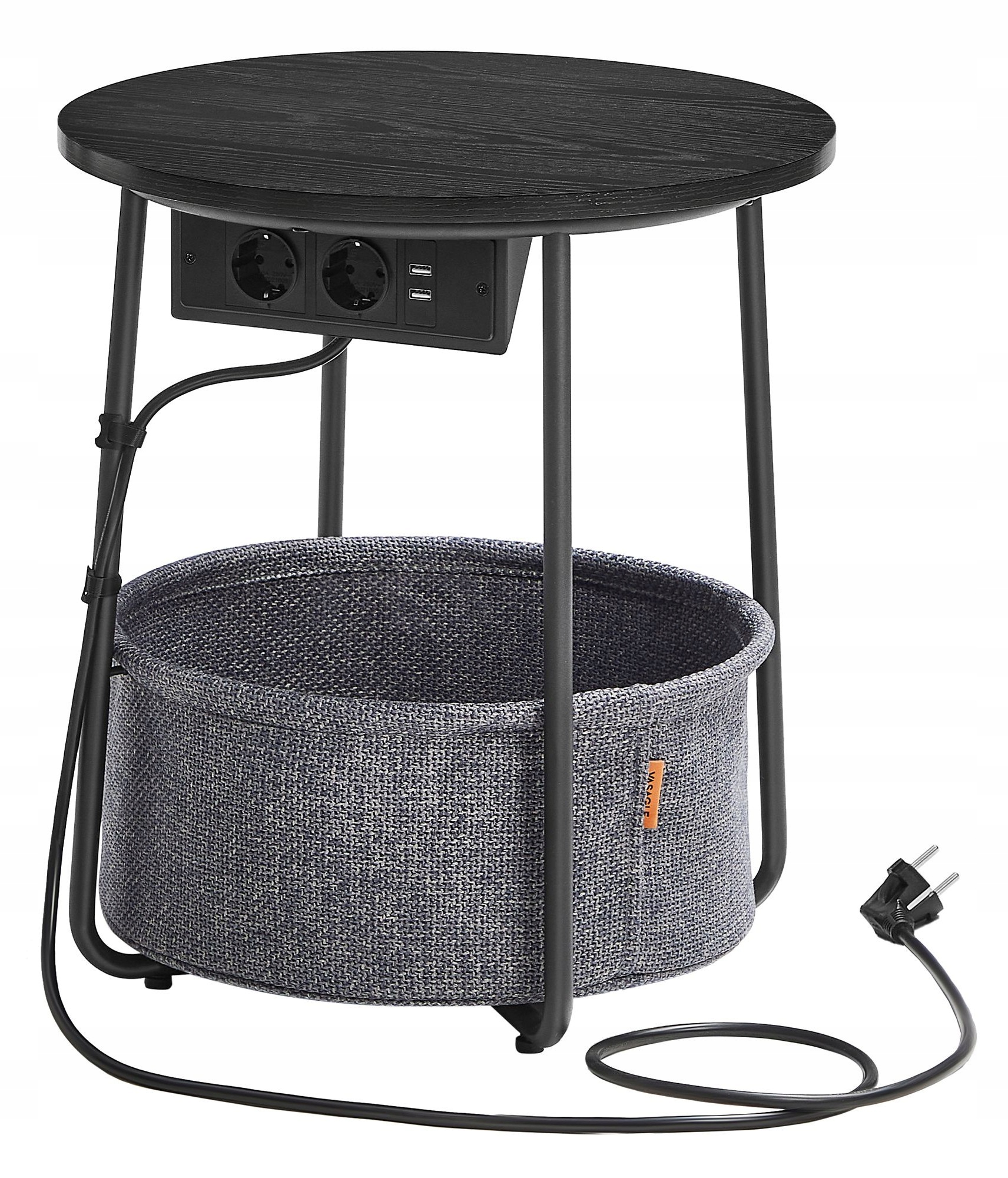 Čierno-šedá okrúhla lavica konferenčný stolík s novinovým stolíkom a napájacou lištou