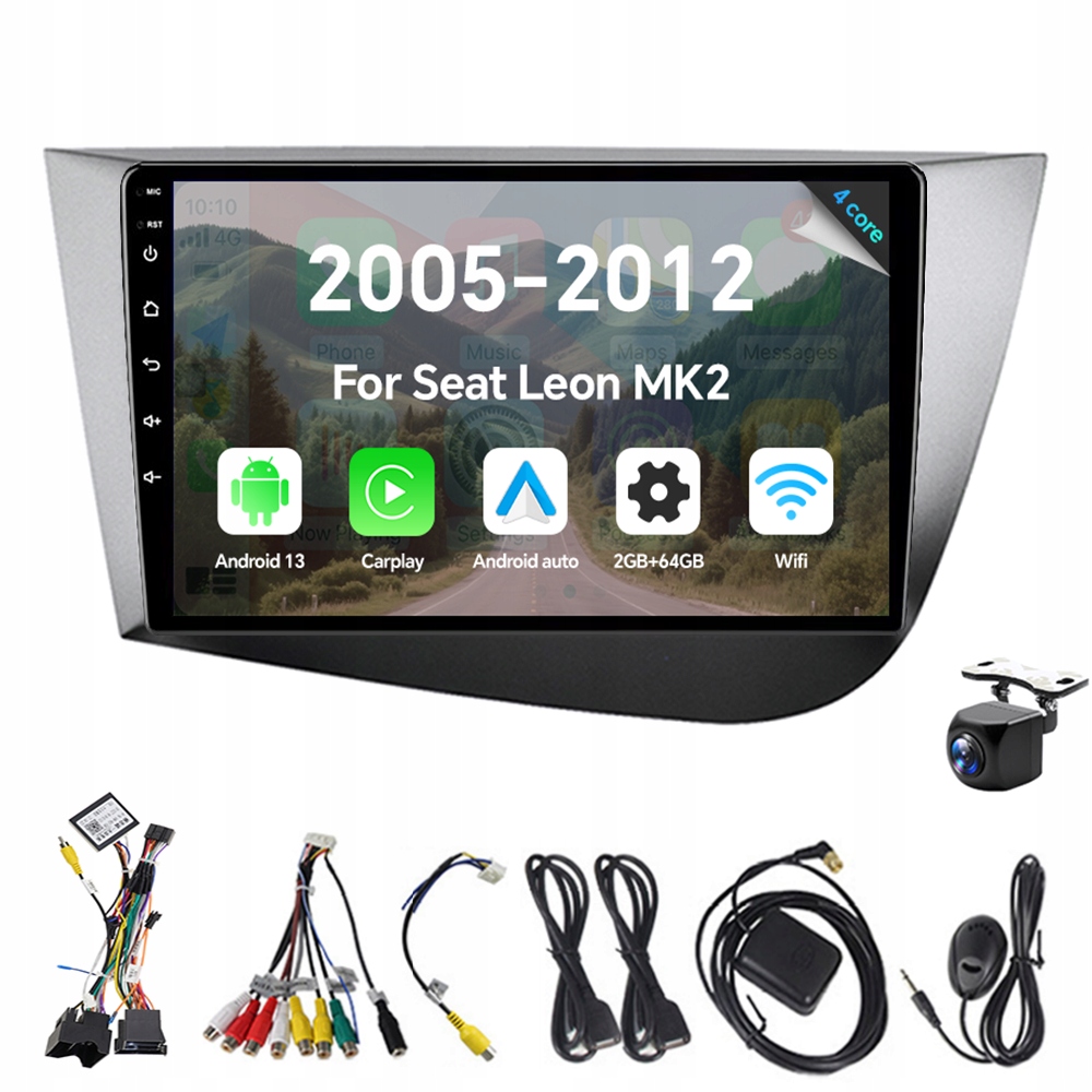 2Din Android 13 autorádio pro Seat Leon 2 MK2 2005-2012 Carplay 2G 64G Rds