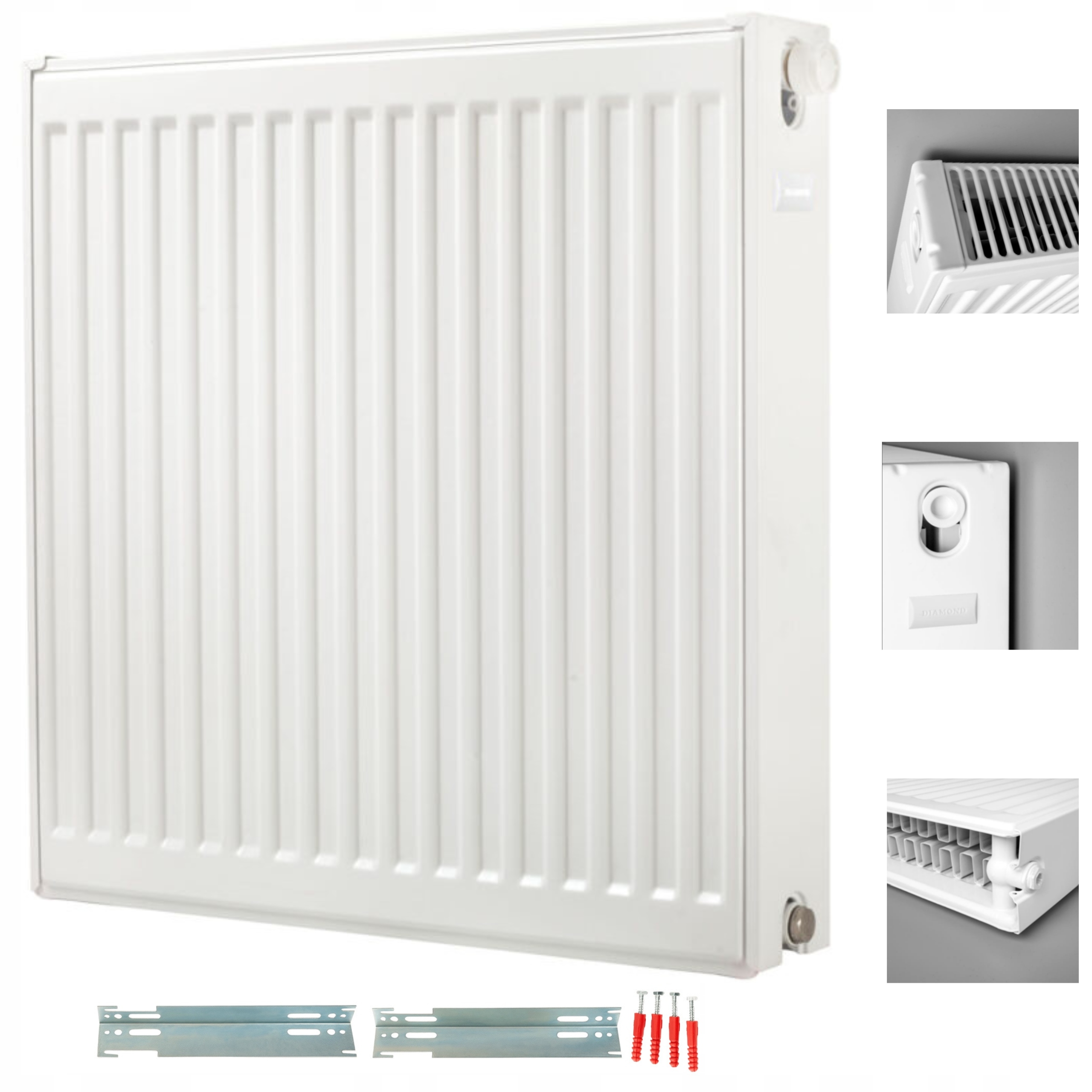 Grzejnik stalowo-panelowy Diamond 1017 W biały 900 x 300 x 105 mm boczne