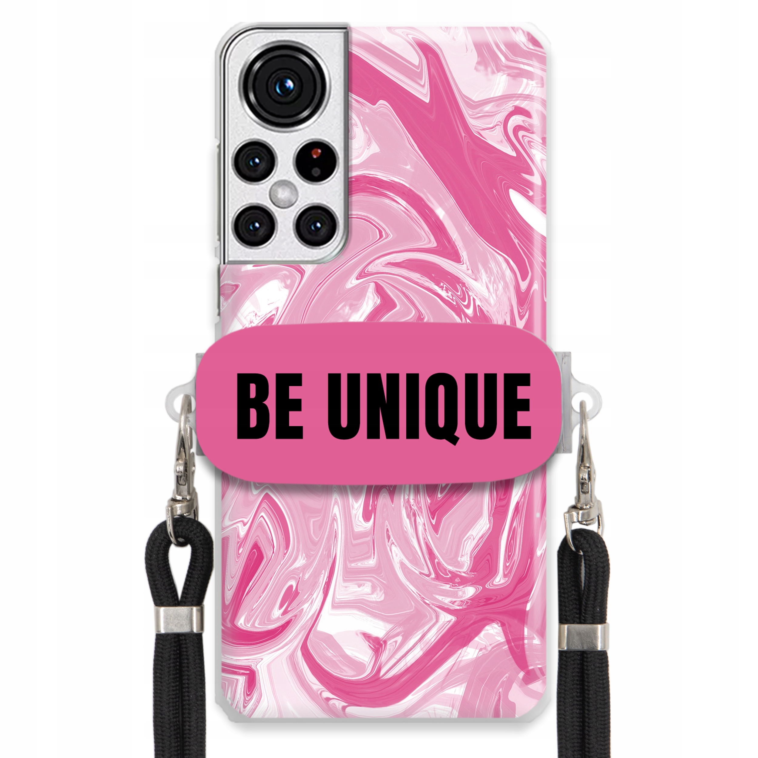 Puzdro na Samsung S22 Plus Case držiak na šnúrku Čierna Ružová Mramor Unique