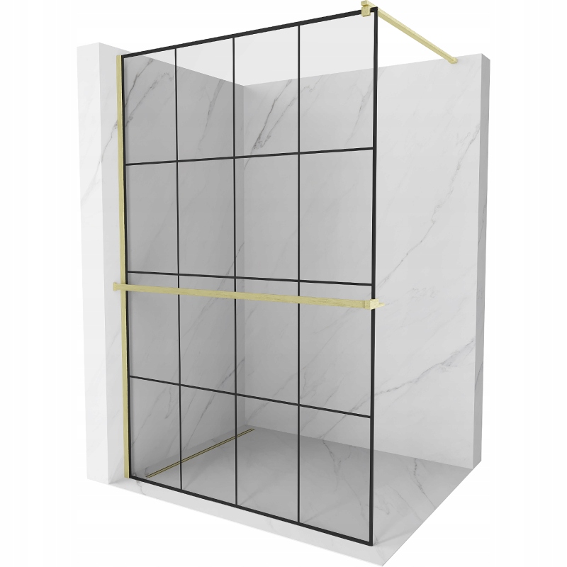 Mexen Kioto+ sprchová zástěna s policí Walk-in 140 x 200 cm, černý vzor, zl