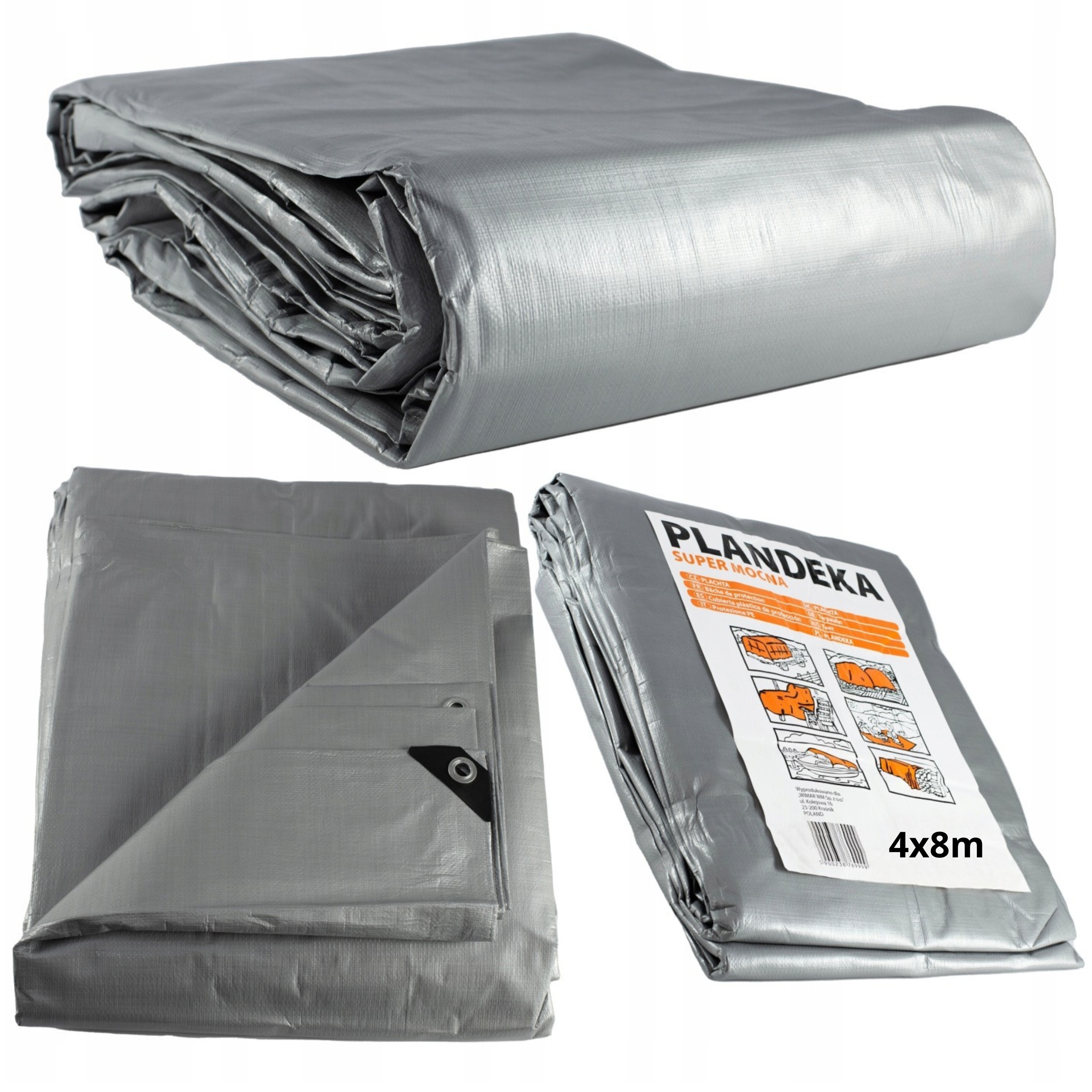 Silná nepromokavá krycí plachta 160 g/m², 4x8 m, stříbrná, odolná proti Uv záření