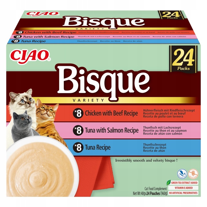 Inaba Ciao Bisque 24x40g polévka pro kočky tuňák hovězí kuřecí maso