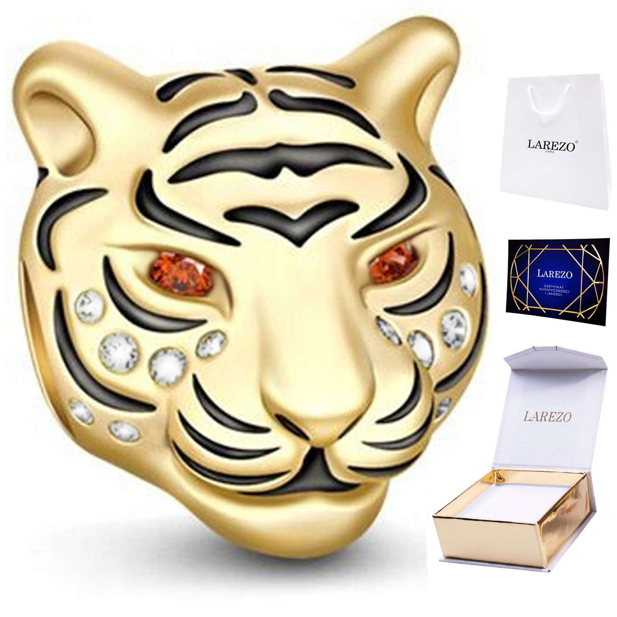 Charms Zlatá Hlava Tygra Lesklý Tiger Zvíře Tygr Stříbro 925