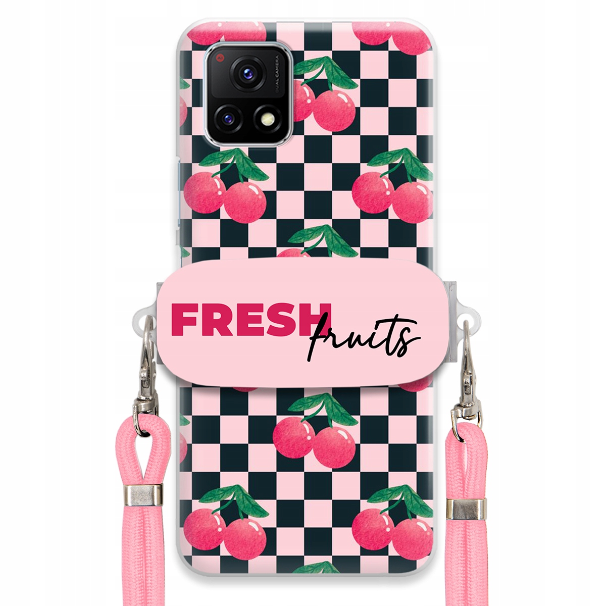 Puzdro pre Vivo iQOO U5 Vodítko Pink Crossbody držiak šachovnice Fresh Fruits