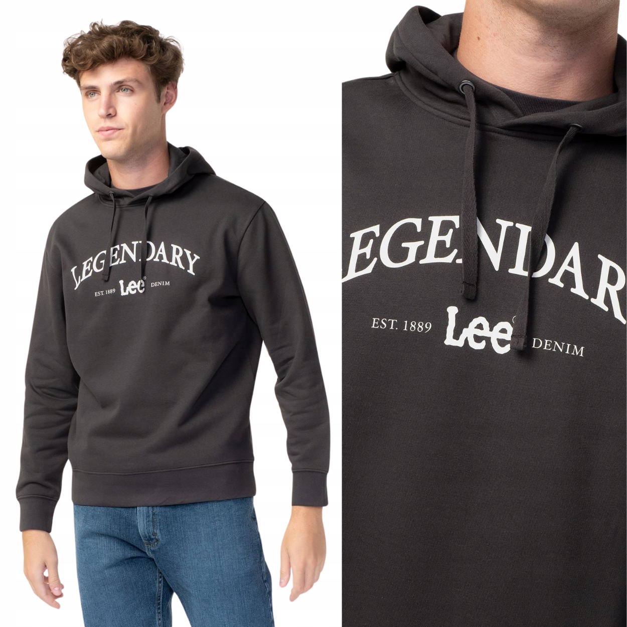 Lee Legendary Hoodie Washed černá bavlněná mikina s kapucí s XXL potiskem