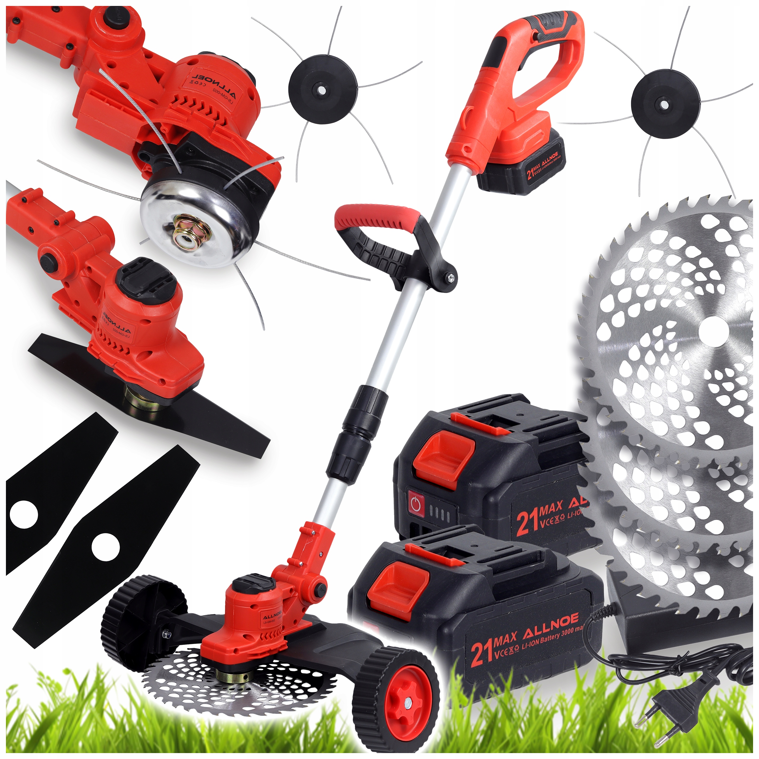 Kosa Akumulatorowa Podkaszarka Bezszczotkowa Wykaszarka 2AKU Koła 3Ah XXXL