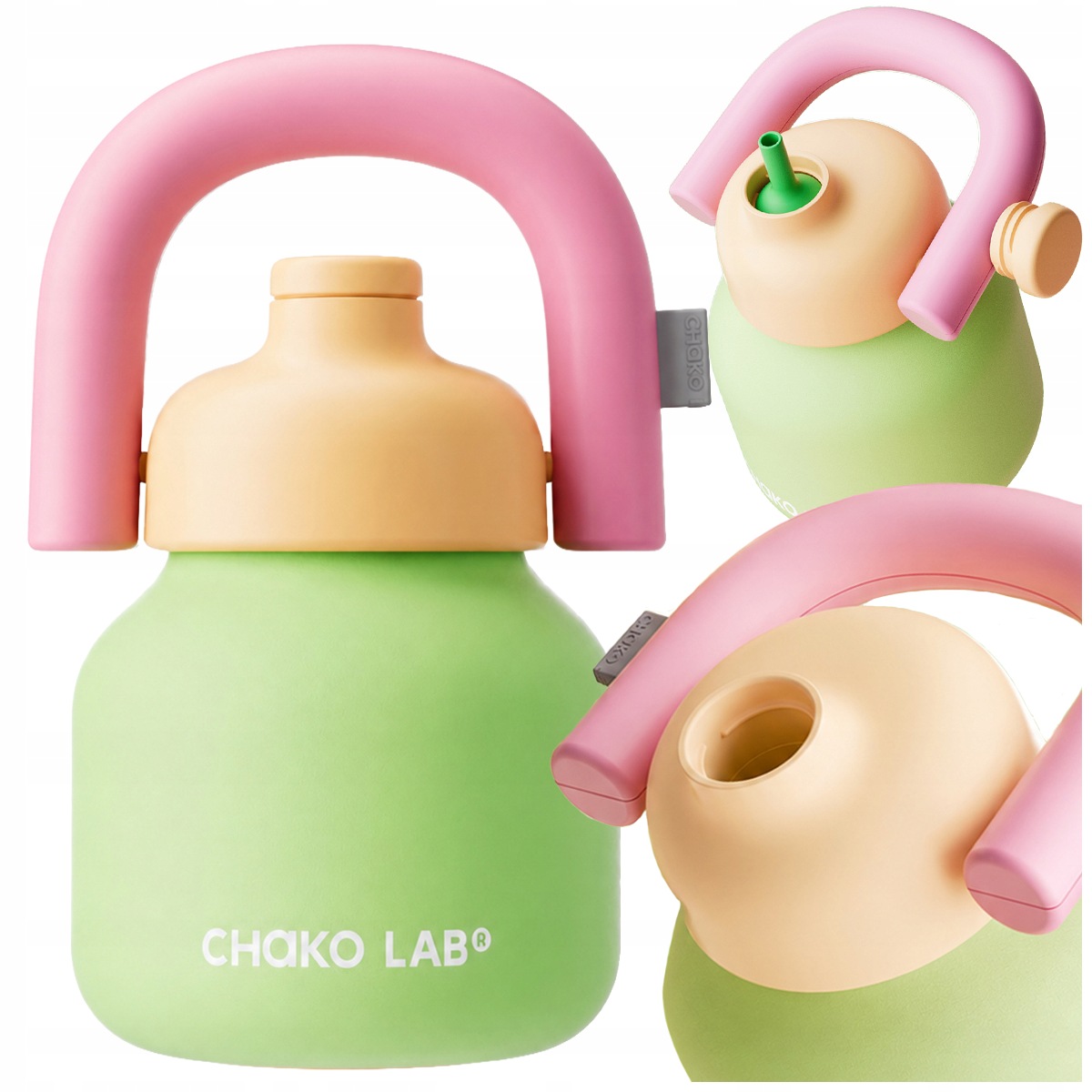 Kubek termiczny Chako Lab Lin Lin 1000 ml ze słomką i uchwytem zielony