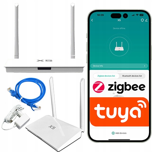 Brána Zigbee 3.0 Biela 2 Antény Tuya Lan RJ45 mostík Zigbee Centrala