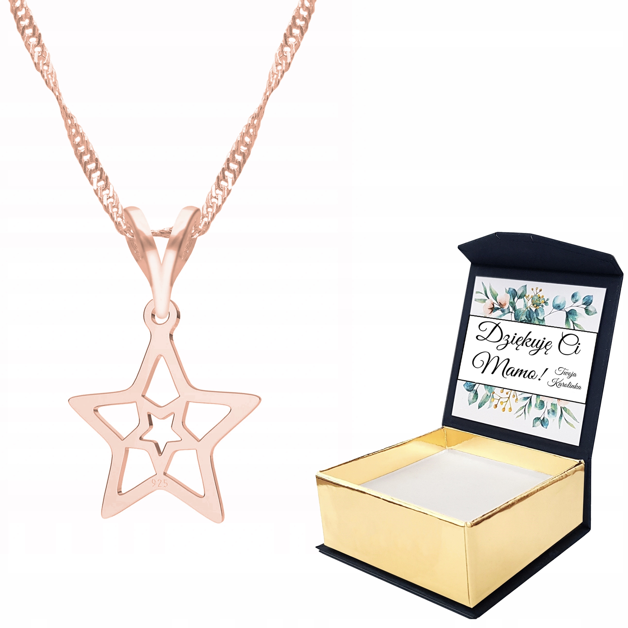 Náhrdelník růžové zlato 925 Hvězda Vlastní Potisk