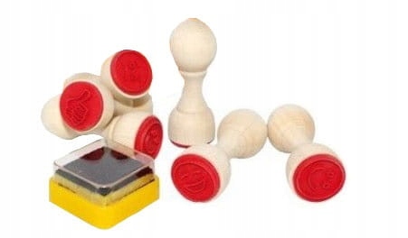 Pieczątki buźki emotki 6 drewnianych stempli motywacyjnych w tubie - KD Wiek dziecka 3 m +