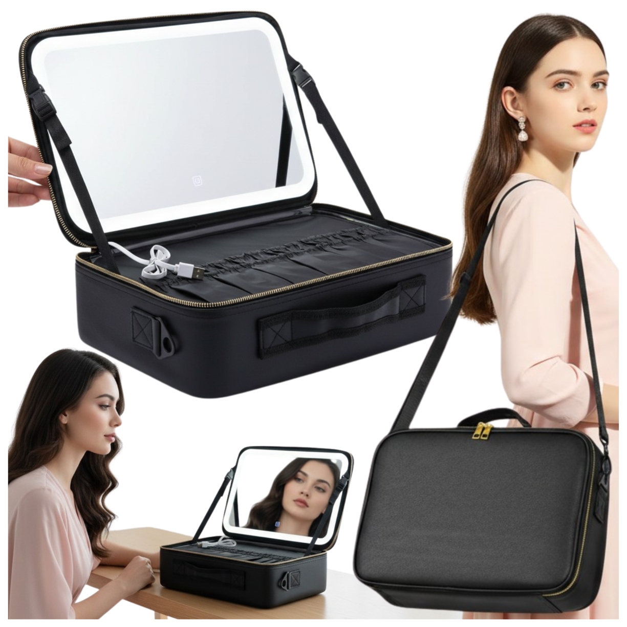 Kufřík XL na kosmetiku zrcátko Led osvětlení kosmetická taška elegantní XL