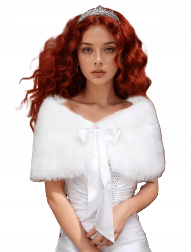 szal futrzany futerko narzutka etola ślubna z wiązaniem na wesele