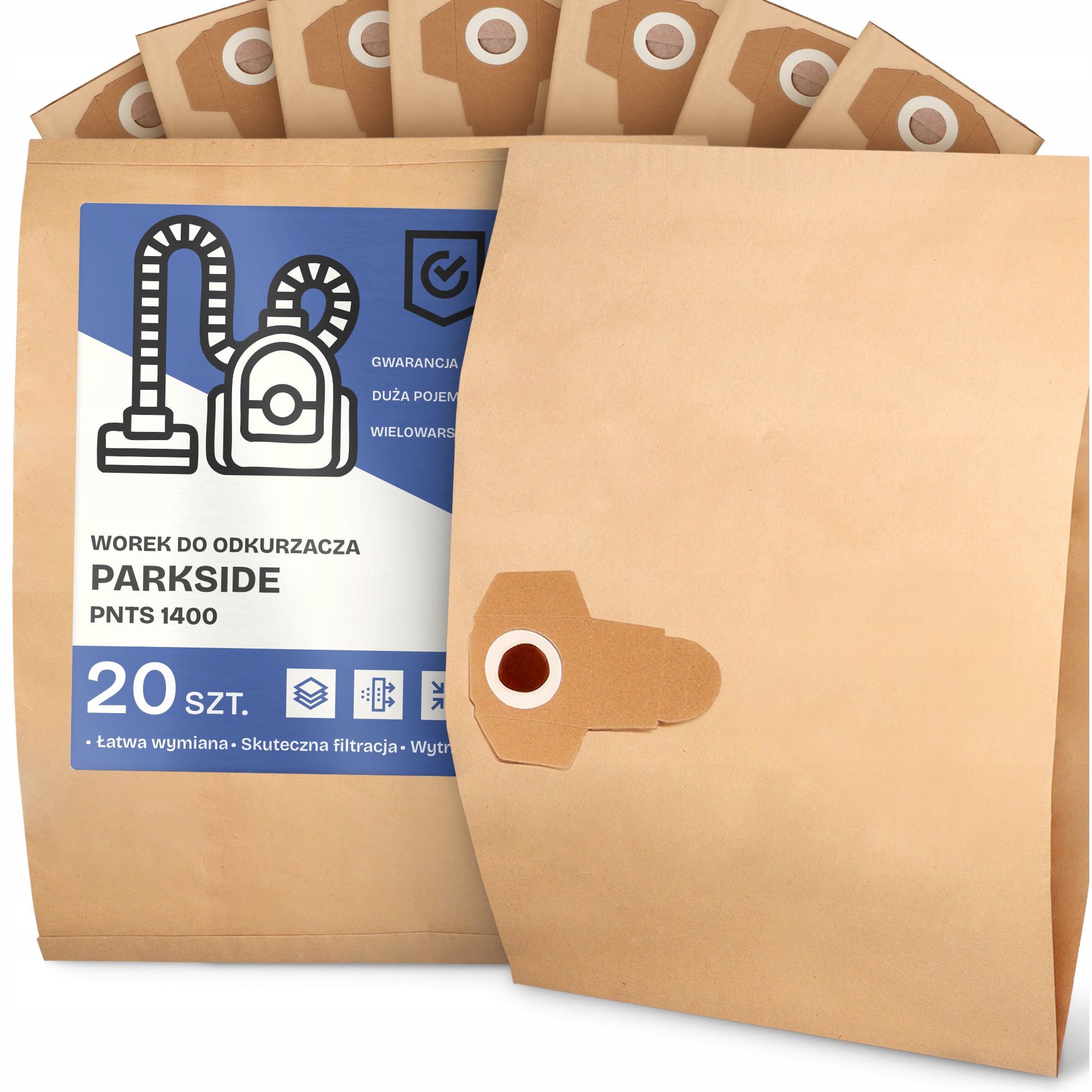 20 x Sáček Pro Vysavač Parkside Pnts 1400 Papírový 2-vrstvový Sáček 2A