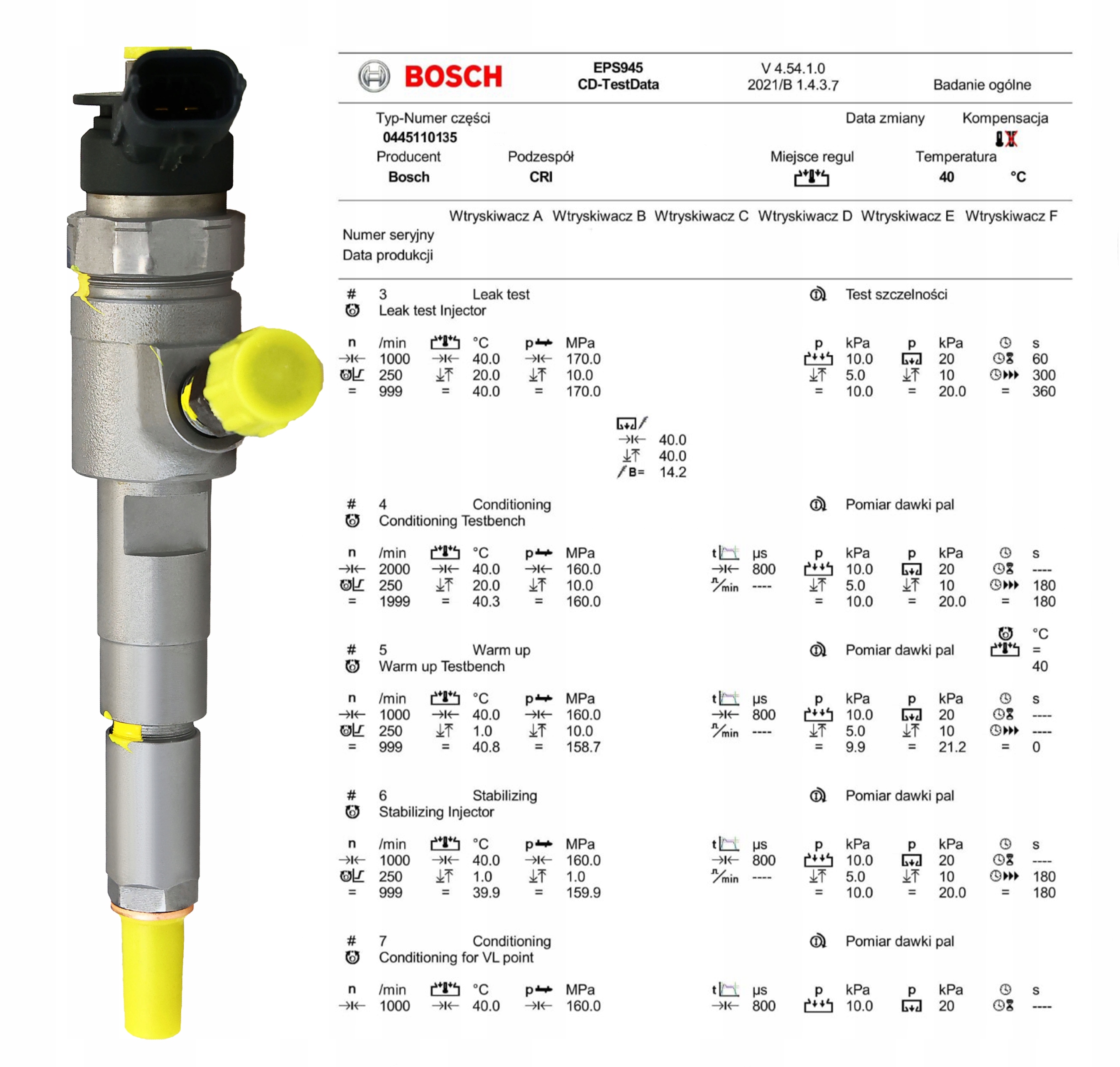 0445110135 WTRYSK-I CITROEN FORD 1.4 HDI TDCI Producent części Bosch