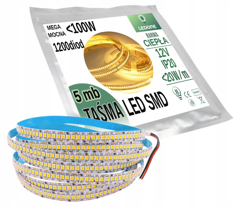 

Mocna 12V Taśma 1200 Led Premium 2835 IP20 5m