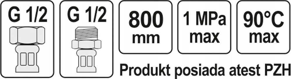 WĄŻ WĘŻYK PRZYŁĄCZENIOWY DO WODY F/M 1/2 1/2 80cm Rodzaj do wody
