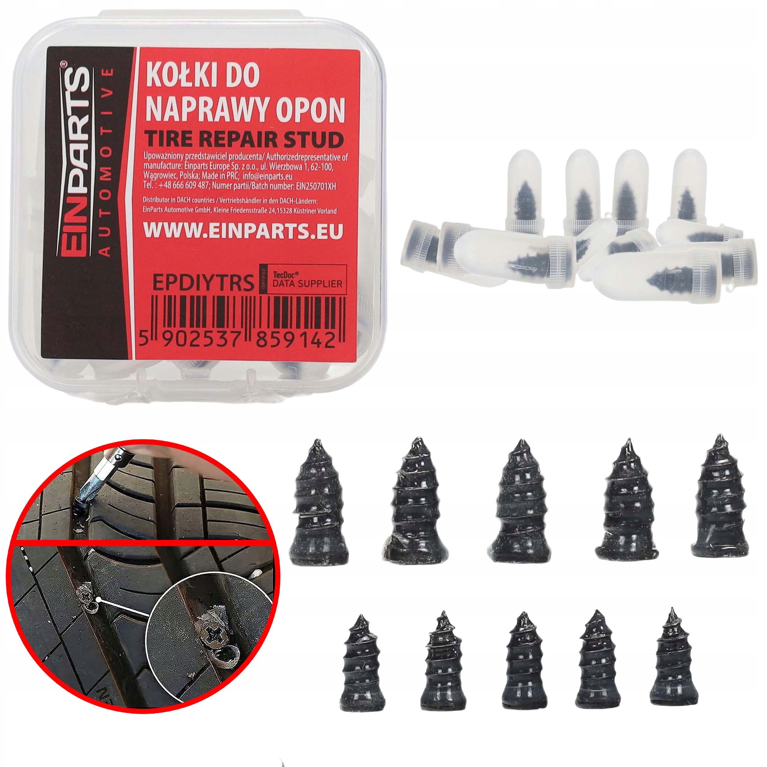 10x Wkręty Kołki Wulkanizacyjne Zestaw Naprawczy Do Opon Kół Samochodowych