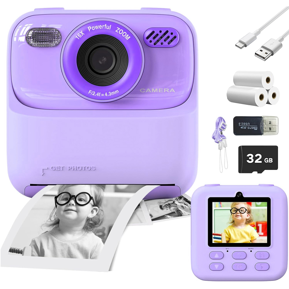 Fotoaparát Pro Děti S Tiskárnou 2V1 32GB Karta 1080P 3 Logické Hry