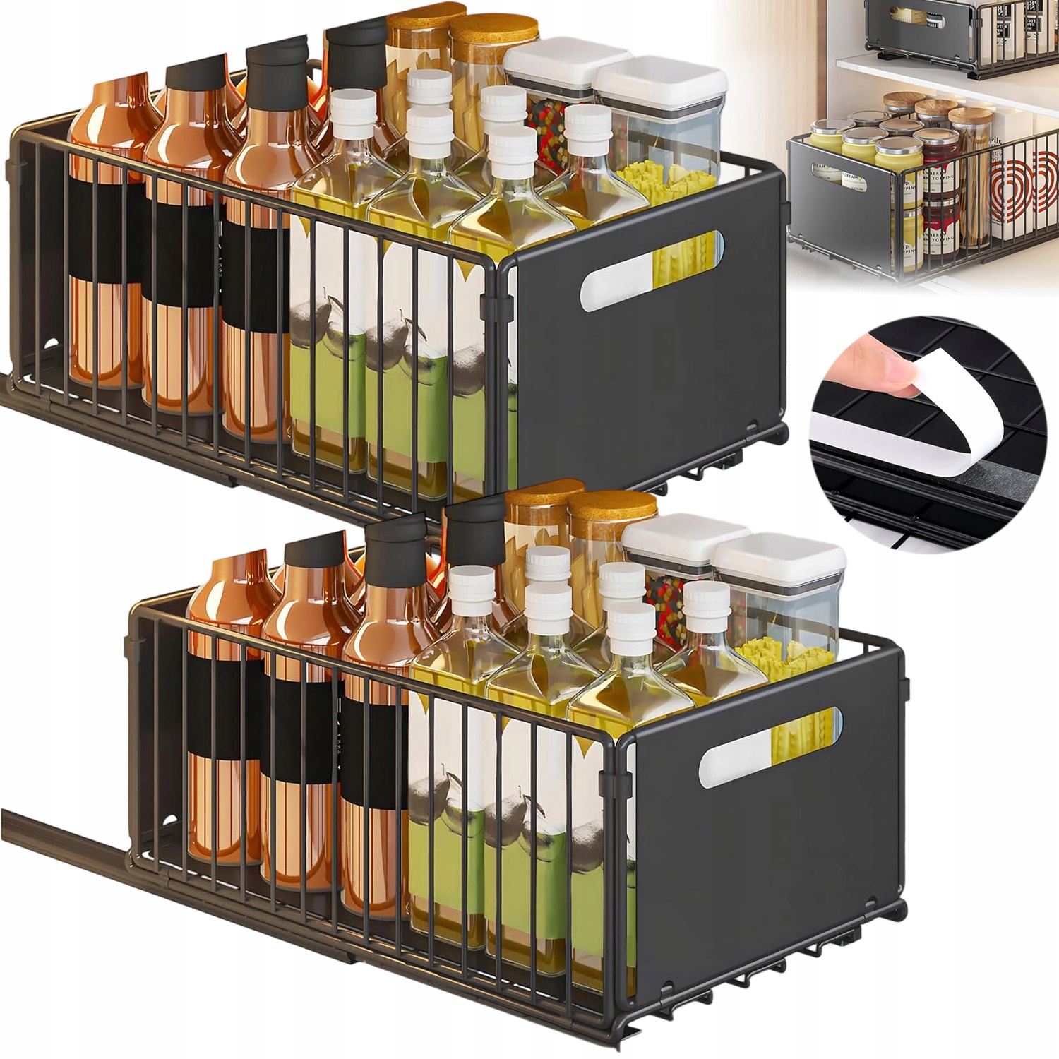 Výsuvná Kuchyňská Police Do Skříňky Organizér Nastavitelný Černý Němý 2st