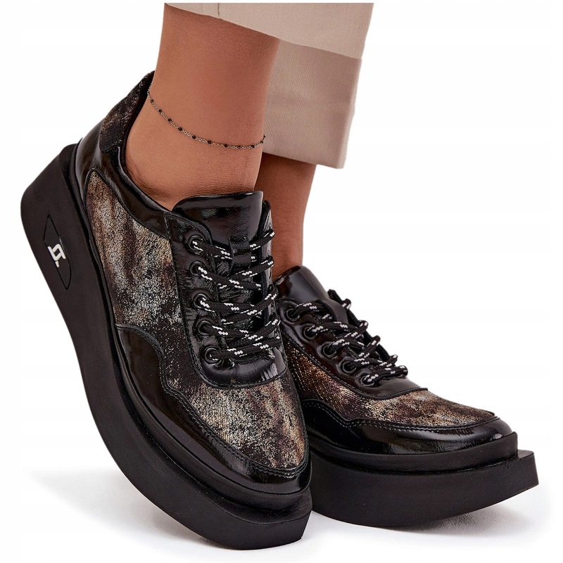 Dámské Polobotky Z Přírodní Kůže Platforma Artiker 57C2042 Černo-zlaté 38